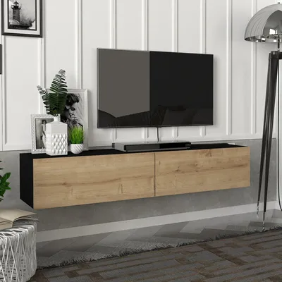 Image de Meuble TV 'Toivakka' 135x31x25cm noir / chêne