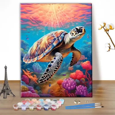 Produktbild von Malen nach Zahlen Set Erwachsene Meeresschildkröte 30x40cm (Ohne Rahmen) Acrylfarben Leinwand Pinsel