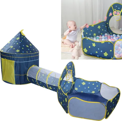 Produktbild von 3-In-1 Kinder Zelt Ball Pool Krabbeltunnel Sternenhimmel Baby Kind spielen Zelt Haus