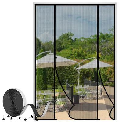 Productafbeelding van Magnetische vliegenhor voor deur, 200x210 cm, zwart, dubbele opening, kattenproof, glasvezel
