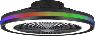 Produktbild von MeLiTec Deckenleuchte mit Ventilator, Deckenlampe mit Ventilator, dimmbar, RGB-Lauflicht, natürlicher Wind, Timer & Nachtlicht, Fernbedienung, schwarz