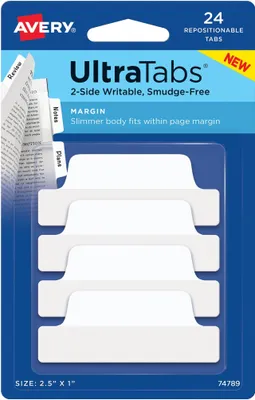Image de AVERY Zweckform 74789 AVERY Zweckform UltraTabs Schmal Haftmarker weiß 24 Blatt