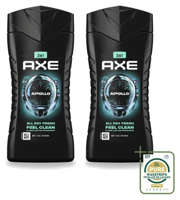 Zdjęcie produktu dla 2 opakowania żelu pod prysznic Axe 3-w-1 Apollo, zawierające szałwię i cedr, po 250 ml - zestaw ekonomiczny, 2 sztuki