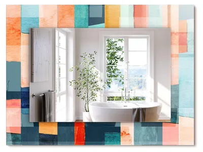 Produktbild von Farbige abstrakte Rechtecke – Rechteckiger Spiegel mit Druck 80x60 cm – Modern - Dekorativ für die Wand