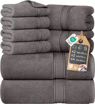 Zdjęcie produktu dla Zestaw ręczników Cloud Pillow, 8 sztuk – 100% bawełna, certyfikat Oeko-TEX, 460 g/m², 2 ręczniki kąpielowe 68x135, 2 ręczniki do rąk 40x70, 4 myjki 30x34 (szary)