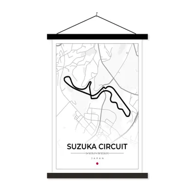 Produktbild von MuchoWow® Textilposter F1 - Rennen - Japan - Suzuka-Rennstrecke - Rennstrecke - Weiß 60x90 cm mit schwarzem Rahmen - Poster Wohnzimmer
