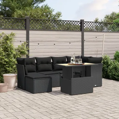 Produktbild von Design 7-tlg. Garten-Sofagarnitur mit Kissen Schwarz Poly Rattan, Gartenmöbel-Sets 2024 Neu