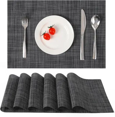 Produktbild von Set aus 6 waschbare Tischdecken, gewebt, waschbar, antislip, hitzebeständig, für Küche, Esszimmer, Hotel, 30 x 45 cm, schwarz und grau