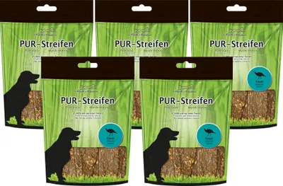 Produktbild von 5x100g Schecker PUR Streifen Fasan - Kausnack für Hunde von einer Tierart - getreidefrei