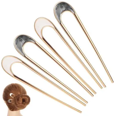Immagine prodotto di Set di 4 fermagli per capelli in metallo a forma di U, ideali per creare chignon. Accessori per capelli da donna, perfetti per l'uso quotidiano, per feste e per matrimoni