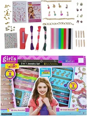Produktbild von Kreativ-Set zum Selbermachen von Schmuck für Kinder, 10 Armbänder, Halsketten und Anhänger