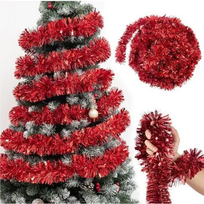 Image de Guirlande de Noël Lametta, 5 pièces, 2 mètres, rouge, pour décoration intérieure et extérieure