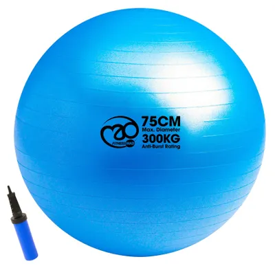 Imagen del producto de Pelota suiza anti-reventones Fitness Mad, capacidad de 300 kg, color azul, 75 cm de diámetro