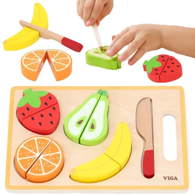 Produktbild von Viga hölzernes Montessori-Lernpuzzle Früchte zum Schneiden