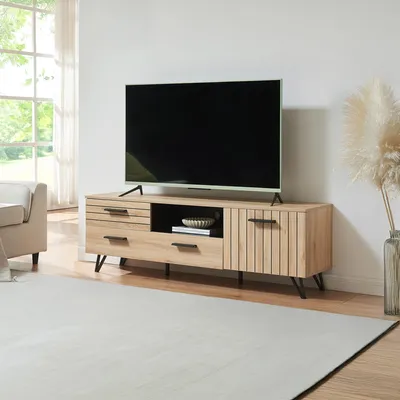 Image de Armoire TV 'Noppen' avec tiroir et 2 portes 150 x 38 x 49 cm imitation chêne