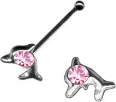 Produktbild von Nasenpiercing: Nasenstecker Piercing Delfin Delphin 925 Silber Pink