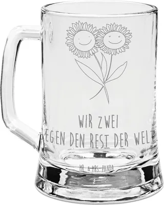 Produktbild von Mr. & Mrs. Panda Krug Blume Sonnenblume - Transparent - Geschenk, Sonnenblumen, Bierhumpen, Seidel, Freundin, Garten, Glas Bierkrug, Gravur, Zusammen, Humpen