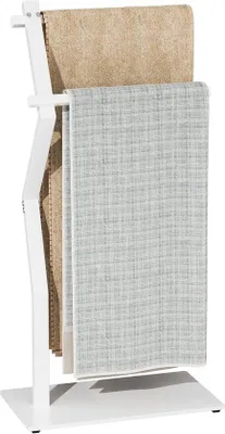 Productafbeelding van Vrijstaand Handdoekenrek - Staande Handdoekhouder - Roestvrij Staal - 2 Metalen Stangen - Kledingrek voor Badkamer - 40 x 20 x 80 cm - W