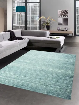 Image de Tapis moderne Tapis de salon Tapis court uni bleu chiné Taille - 80 x 300 cm