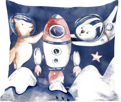 Produktbild von MuchoWow® Zierkissen Sofakissen Wohnzimmer Dekokissen 60x60 cm Weltraum - Rakete - Kaninchen - Jungen - Mädchen - Kinder - Sitzfläche - Foto Polster