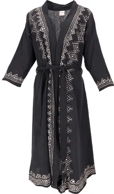 Produktbild von Baumwollkimono, Oversize Kimono Mantel, Kimonokleid - Schwarz, Damen, Baumwolle, Kimono