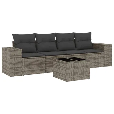 Produktbild von vidaXL 5-tlg. Garten-Sofagarnitur mit Kissen Grau Poly Rattan