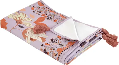 Produktbild von BELIANI Picknickdecke Violett 200 x 200 cm mit Isolierung Wasserdicht Quasten Blumen Florales Muster