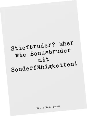 Produktbild von Mr. & Mrs. Panda Postkarte Spruch Stiefbruder - Weiß - Geschenk, Patchworkfamilie, Ansichtskarte, Postkarten, Familienleben, kunstkarte, Familienmitglieder, Grußkarte