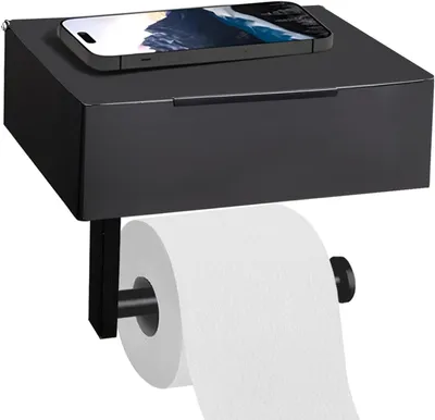 Imagen del producto de Soporte para papel higiénico autoadhesivo, de acero inoxidable, color , con dispensador para toallitas húmedas, para baño