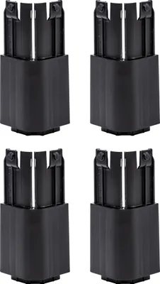 Four black plastic feet for large Euro containers are arranged in a 2x2 grid against a white background.