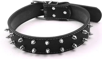 Produktbild von Punk-Hundehalsband mit Nieten, verstellbar aus Kunstleder, für mittelgroße bis große Hunde in Schwarz