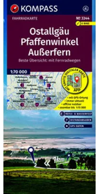 Immagine prodotto di Carta ciclistica KOMPASS 3344 Ostallgäu, Pfaffenwinkel, Außerfern 1:70.000