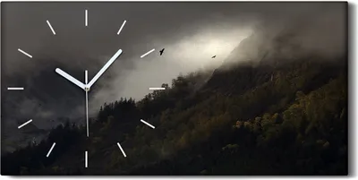 Produktbild von Dekor Leinwand Uhr Wandbilder Geräuschlos 60x30 Gemälde Wolken Berg Landschaft - weiße Hände