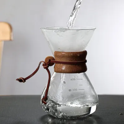 Image de Cafetière à filtre pour café filtre, 400 ml, double couche, bec en V, manchon en bois – Idéale pour la maison, les cafés et les fêtes