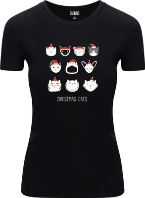 Produktbild von Diarbo Damen Weihnachts-T-Shirt Weihnachtsgeschenk Weihnachtskatzen Schwarz Gr.L