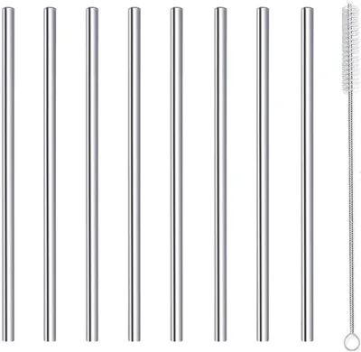 Produktbild von Metallische Cocktailstäbchen aus Edelstahl mit Reinigungsbürste