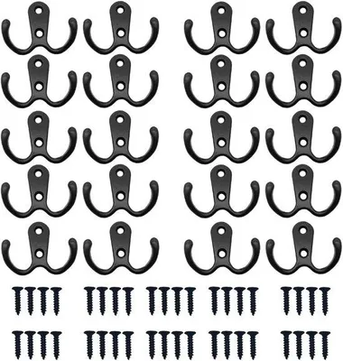 Obrázek produktu pro Dvojité kovové háčky, černé, 20 kusů, na zeď