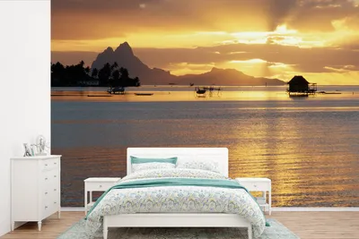 Produktbild von Fotobehang Zonsondergang Bora Bora - 360 cm x 240 cm Breitwand Sonnenuntergang auf Bora Bora - 360 cm x 240 cm