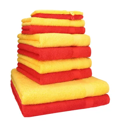 Produktbild von Betz 10-tlg. Handtuch-Set PREMIUM 2 Duschtücher 4 Handtücher 2 Gästetücher 2 Waschhandschuhe  Farbe:  rot & gelb