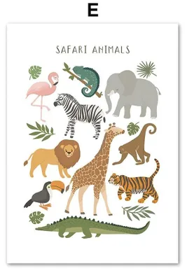 Produktbild von Poster Kinderzimmer Tier Dschungel Alphabet · Name Personalisiert · Kinderzimmer Bilder · Wand Deko · Kunst Druck · Deko Print · ohne Rahmen · Motiv E · 10 × 15 cm