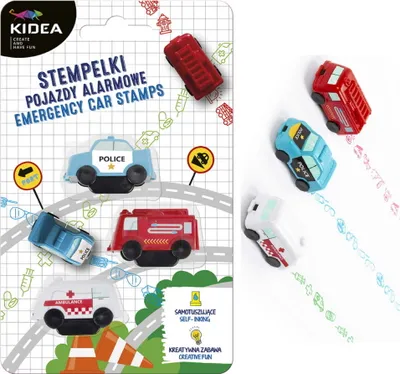 A product packaging for emergency car stamps, showing the packaging and some of the stamps in use.