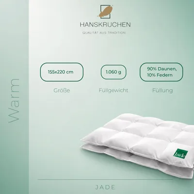 Produktbild von HANSKRUCHEN Jade Daunendecke 155x220 cm Warm waschbar Allergiker Bettdecke Daunen 90% atmungsaktiv Kassettendecke weiß