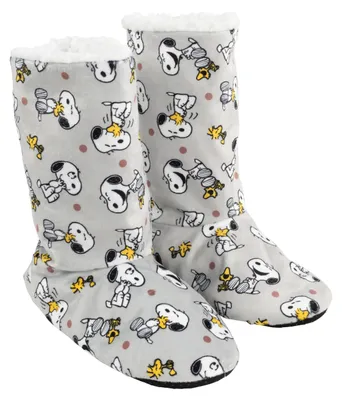 Produktbild von The Peanuts Snoopy Hausschuhe für Damen - Hüttenschuhe Homeboots Winter Stiefel Booties Hausstiefel Hüttenstiefel gefüttert Grau 37-38