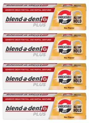 Produktbild von Blend-a-dent - Prothesenkleber Plus - 4er Pack - Extra Starker Halt - Geschmacklos