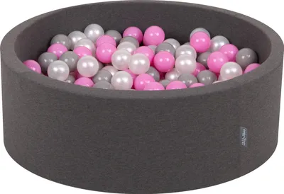 Produktbild von KiddyMoon bällebad 90x30cm/200 bälle ∅ 7cm bällepool mit bunten bällen für babys kinder rund, dunkelgrau:perle/grau/pink