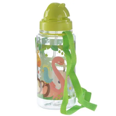 Immagine prodotto di Borraccia per bambini con animali dello zoo, cannuccia e cordino di trasporto 450 ml