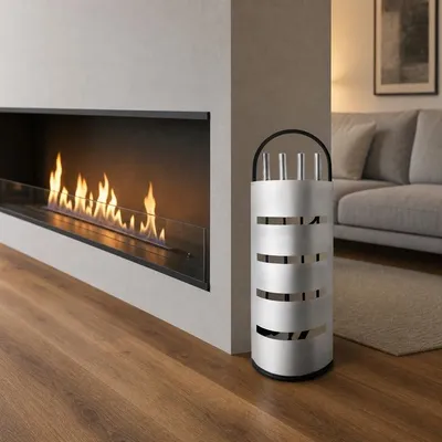 Produktbild von NAIZY 5‑teiliges Kaminbesteck‑Set, kippsicher platzsparender Werkzeugsatz mit Ascheschaufel, Kaminzange, Besen, Schürhaken für Heimkamin, Silber