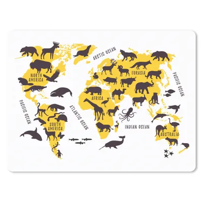 Produktbild von MuchoWow® Mauspad Mousepad Weltkarte - Tiere - Gelb 40x30 cm - Mousepads - Maus Mat - Pad - Mausunterlage - Anti Rutsch