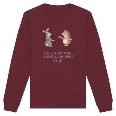 Produktbild von Mr. & Mrs. Panda Organic Pullover Hase Igel Größe XL - Burgundy - Geschenk, Trennungsschmerz, Lustige Sprüche, Bio-Pullover, Baumwoll, und, Sweater, Trösten, Sweatshirt