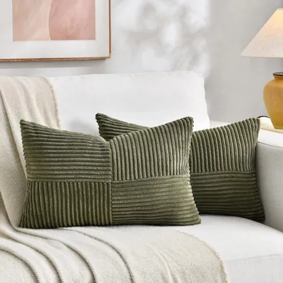 Produktbild von Set von 2 Boho Kissenhüllen - 40x65 cm Olivgrün